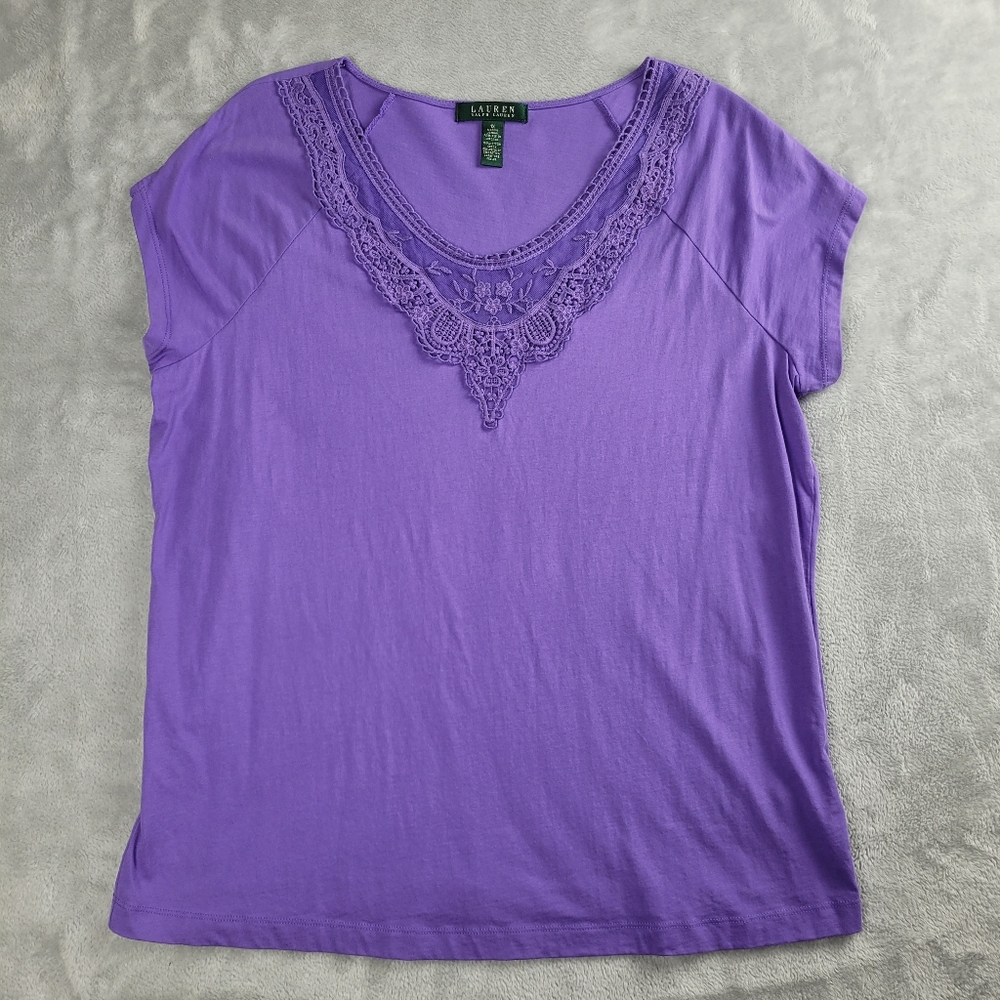 Lauren Ralph Lauren Women's Tee Top Purple Short Sleeve Plus Size 1X
